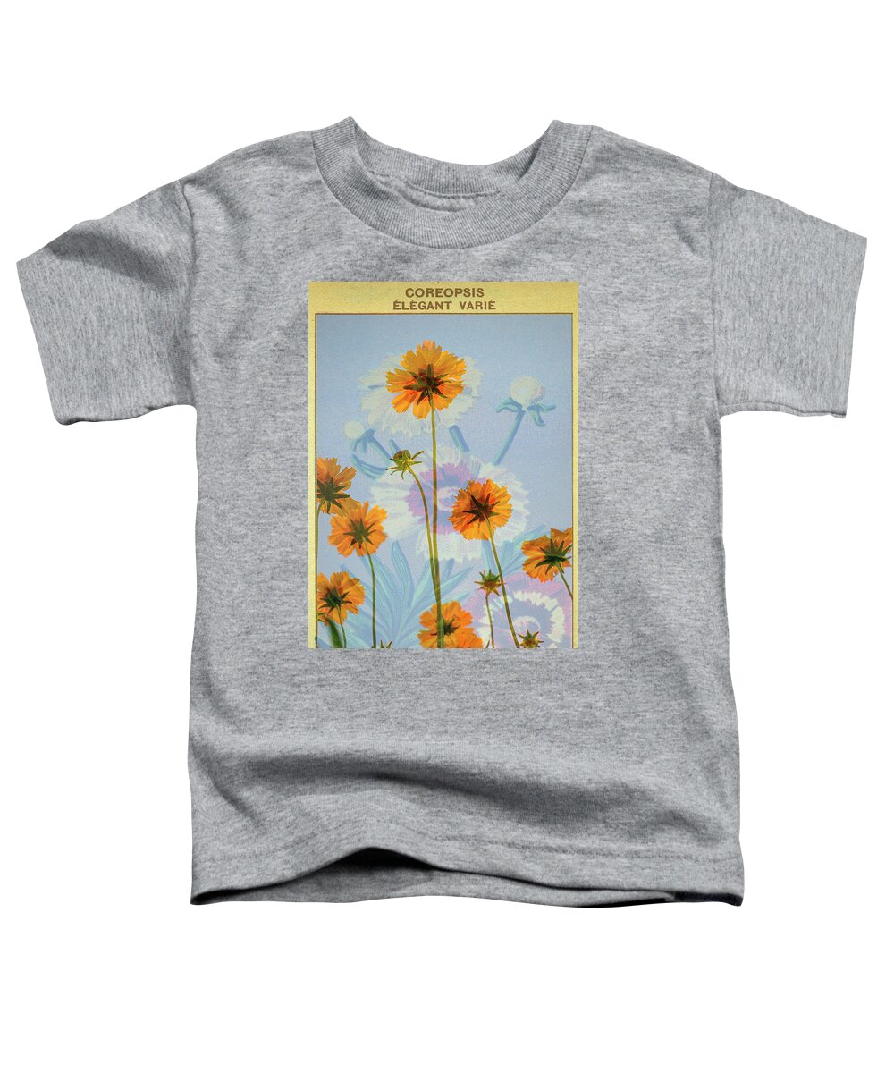 Flora Toddler T-Shirt featuring the photograph Coreopsis French Seed Packet by Mary Lee Dereske