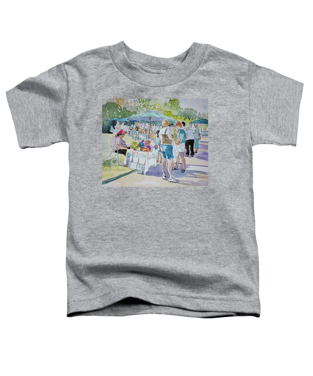Line & Wash. Toddler T-Shirt featuring the painting Craft Market by Sandie Croft