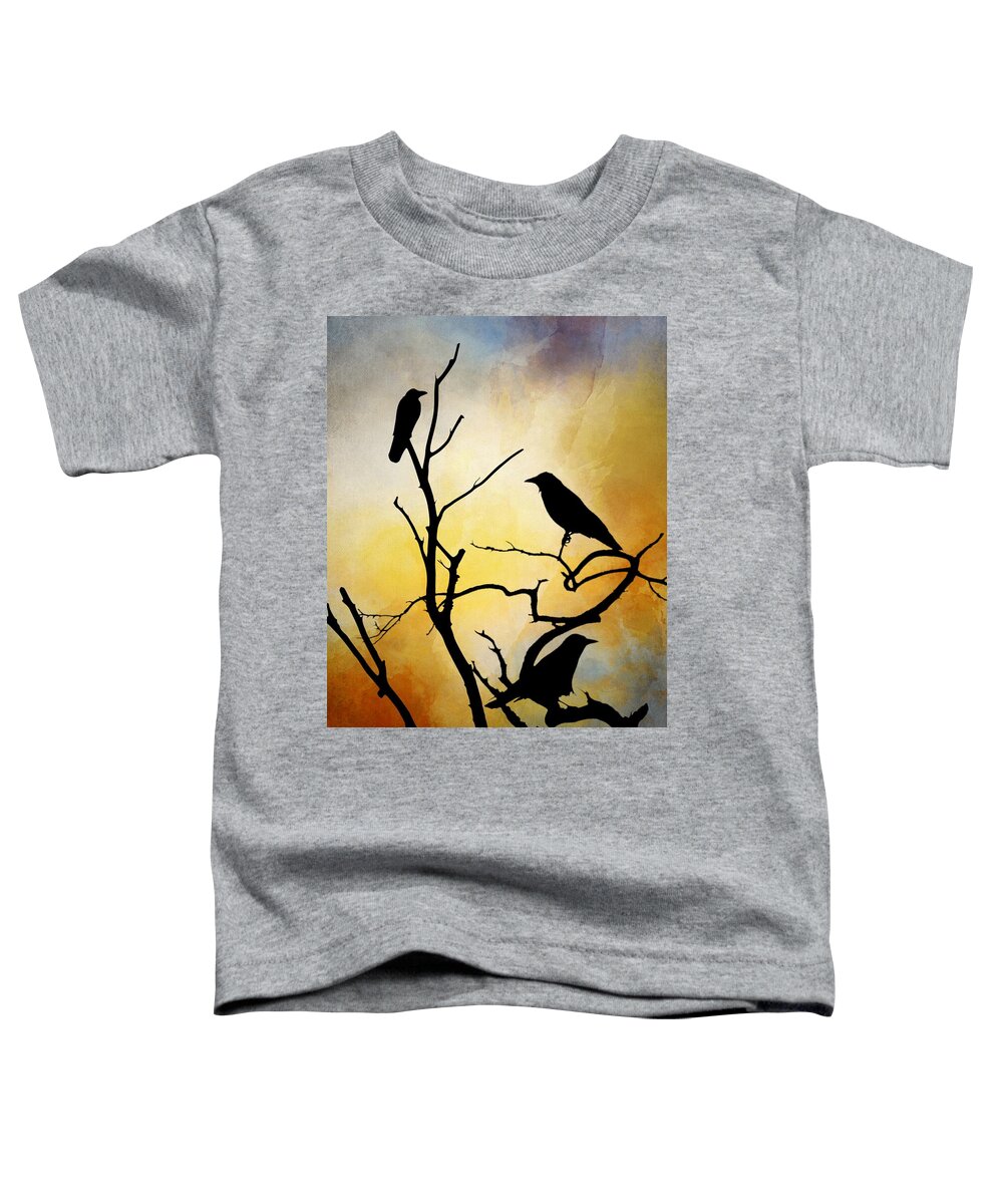 Bird Toddler T-Shirt featuring the digital art Crow Birds on Tree Bird 95 by Lucie Dumas