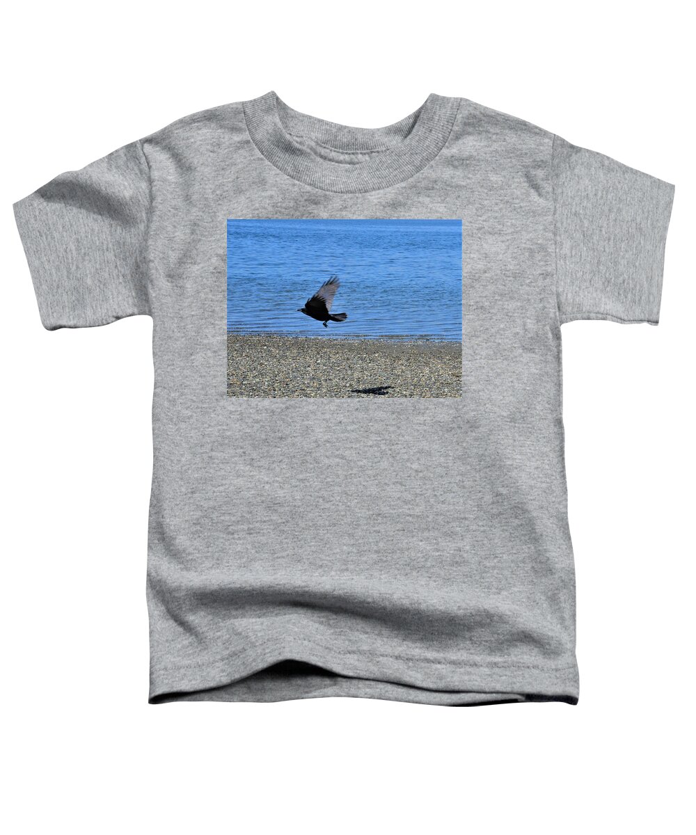 Crow Toddler T-Shirt featuring the photograph Crow Explores Rocky Beach by James Cousineau