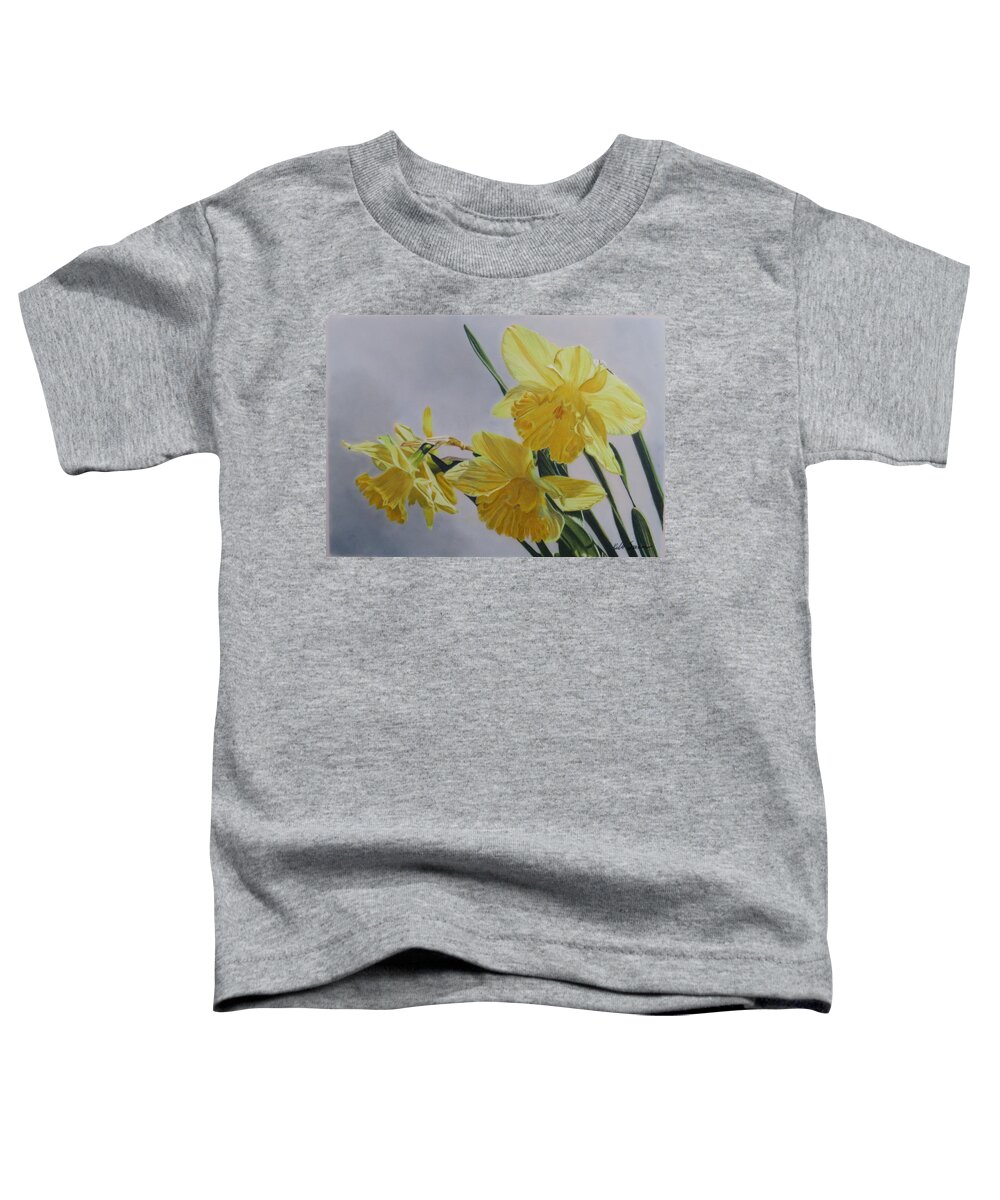 Floral Toddler T-Shirt featuring the drawing Daffodils by Kelly Speros
