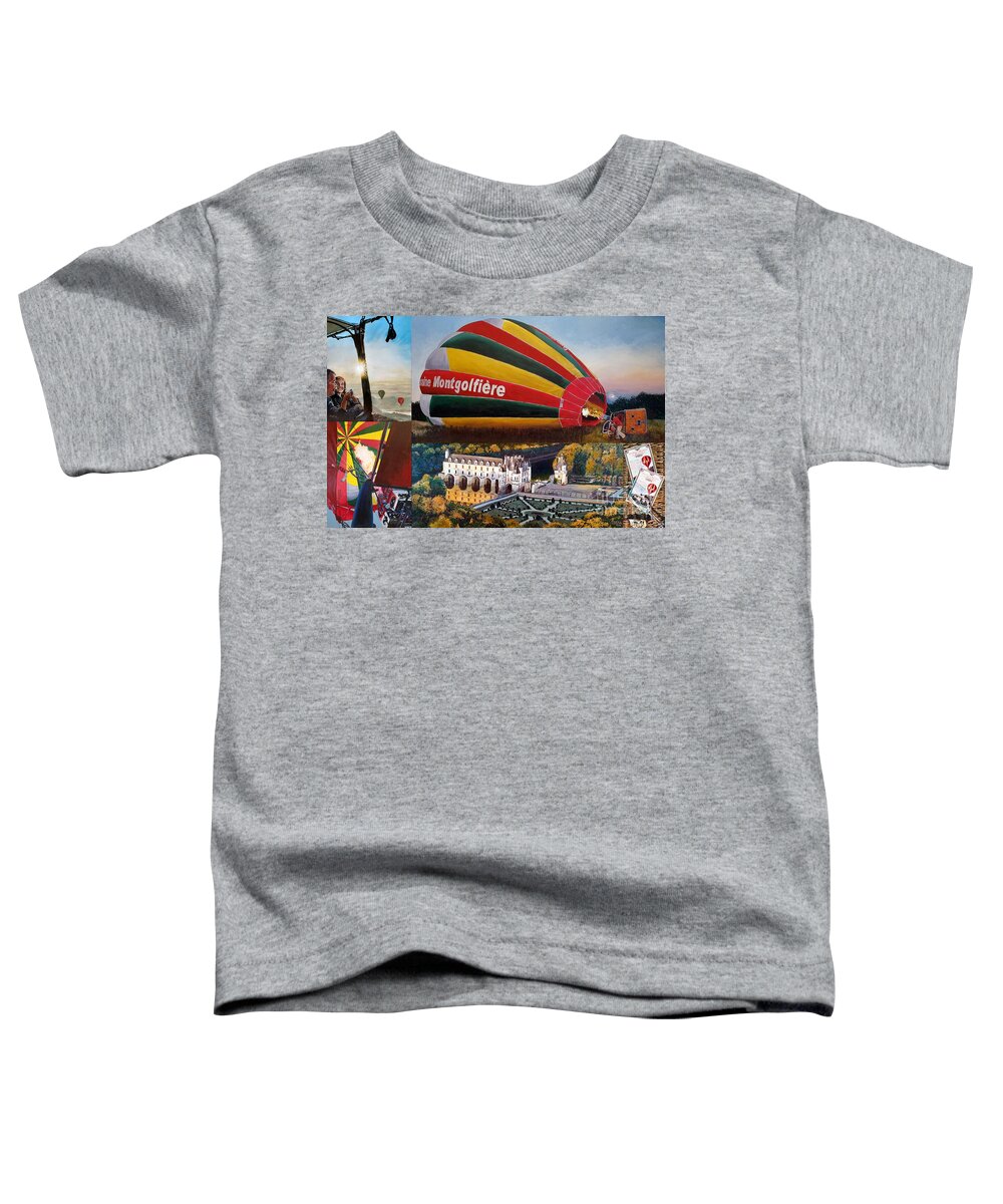 Dawn Toddler T-Shirt featuring the painting Dawn Montgolfiere Experience Pentaptych by Merana Cadorette