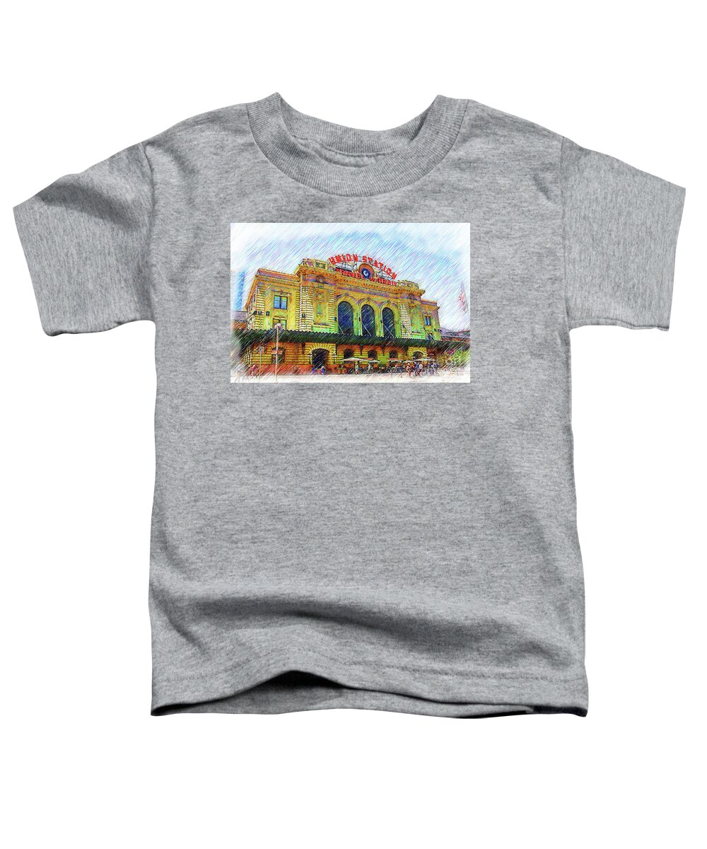 Railway-station Toddler T-Shirt featuring the digital art Denver Union Station Sketched by Kirt Tisdale