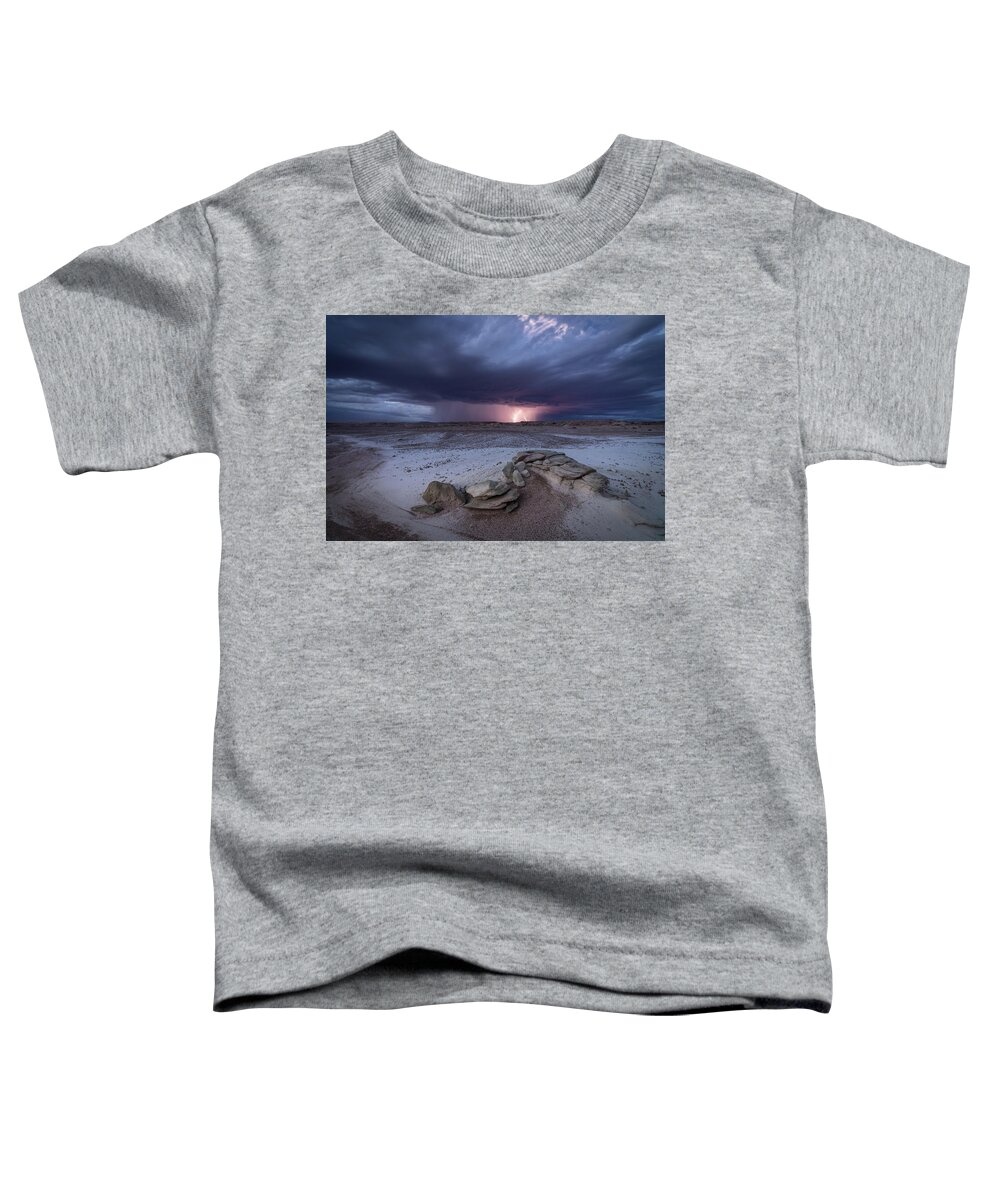 Storm Toddler T-Shirt featuring the photograph Desert Storm with Lightning by Wesley Aston
