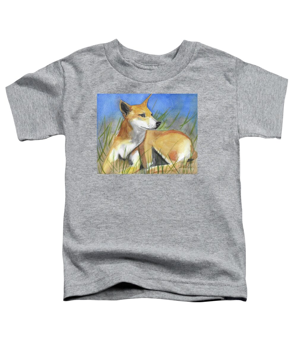 Dingo Toddler T-Shirt featuring the painting Dinggu - Wiradjuri - Dingo, native dog by Vicki B Littell