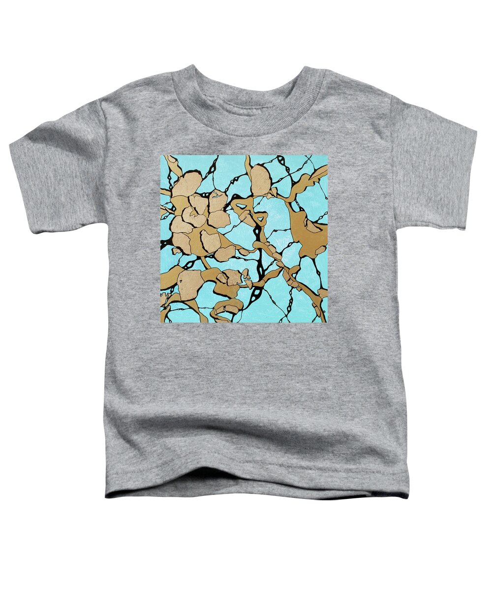 Aqua Toddler T-Shirt featuring the painting DNA Gold Leaf Abstract Painting by Lynnie Lang