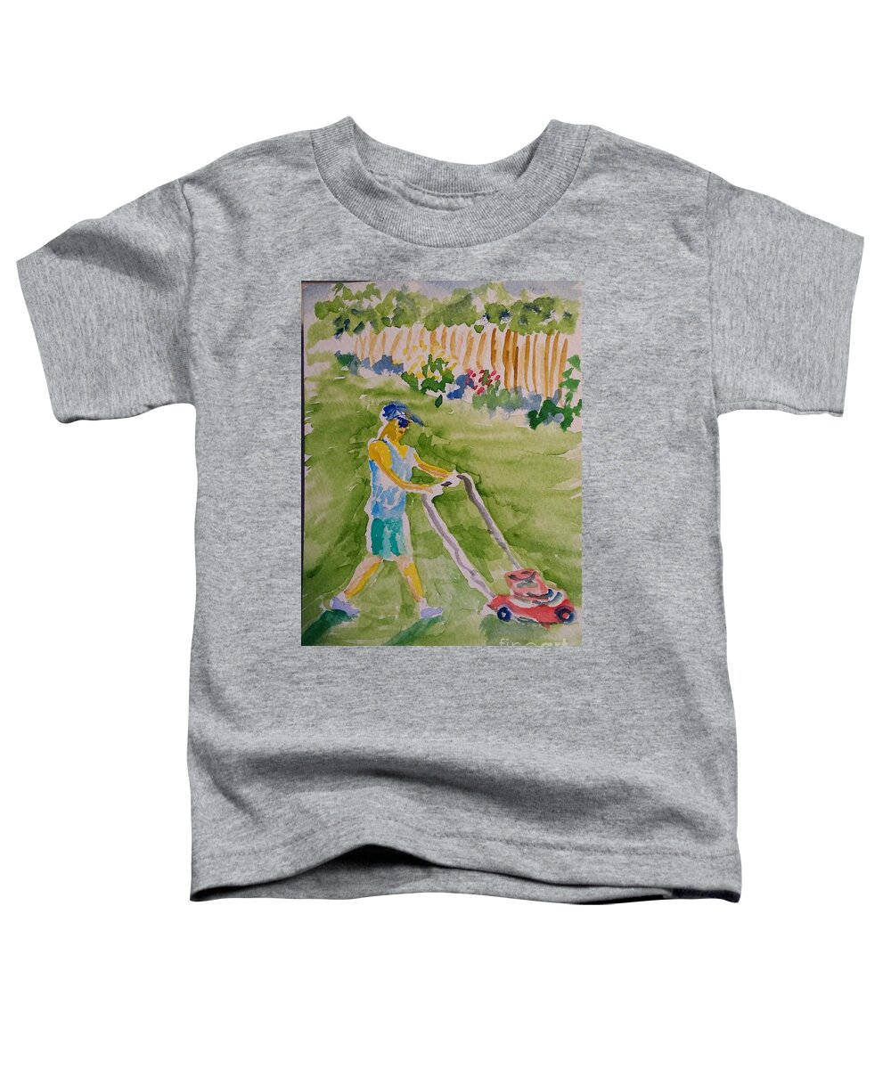 Mowing Toddler T-Shirt featuring the painting Donna Mowing by Walt Brodis
