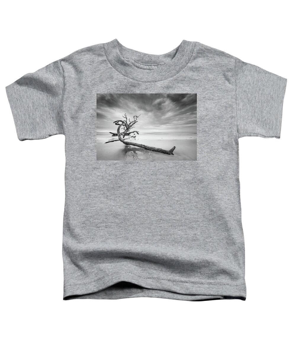 Driftwood Beach Toddler T-Shirt featuring the photograph Driftwood In Black And White by Jordan Hill