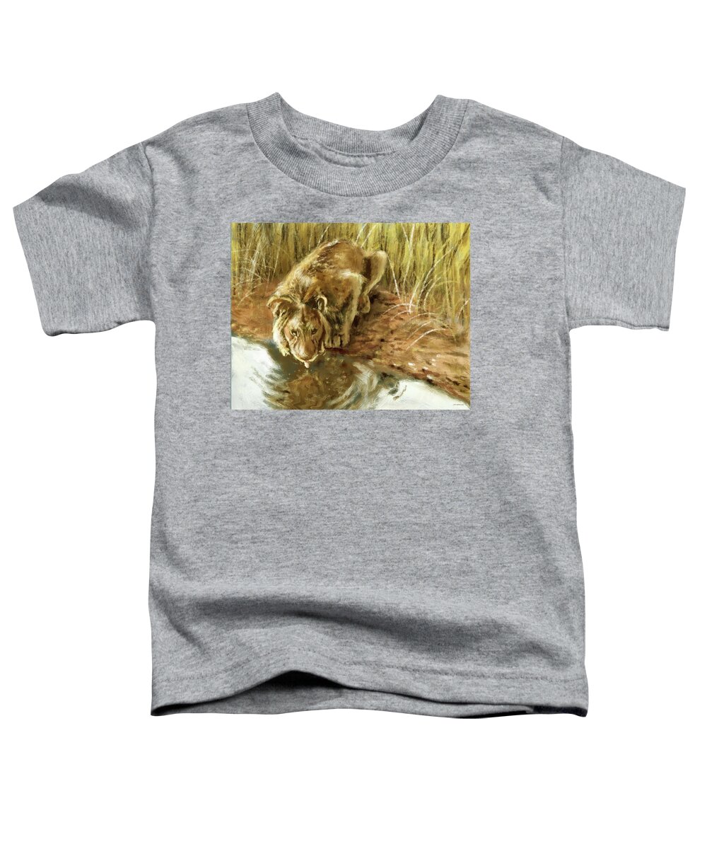 Lion Toddler T-Shirt featuring the digital art Drinking Lion by Larry Whitler