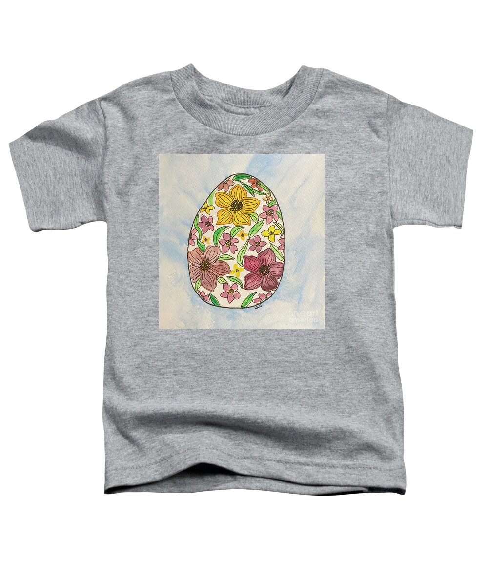 Flowers Toddler T-Shirt featuring the mixed media Egg with Flowers by Lisa Neuman