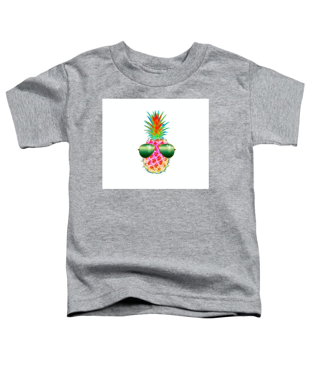 Electric Pineapple With Shades Toddler T-Shirt featuring the digital art Electric Pineapple with Shades by Marianna Mills