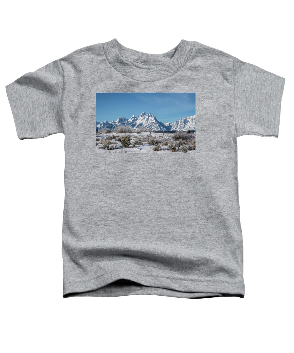 Elk Ranch Road Toddler T-Shirt featuring the photograph Elk Ranch Flats Winter Tetons by Douglas Wielfaert