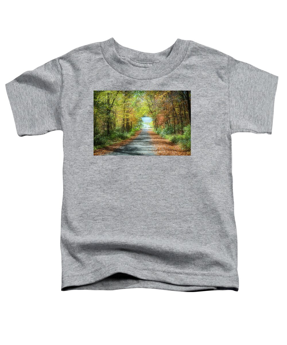 Ethereal Autumn Road Toddler T-Shirt featuring the photograph Ethereal Autumn Road by Dan Sproul