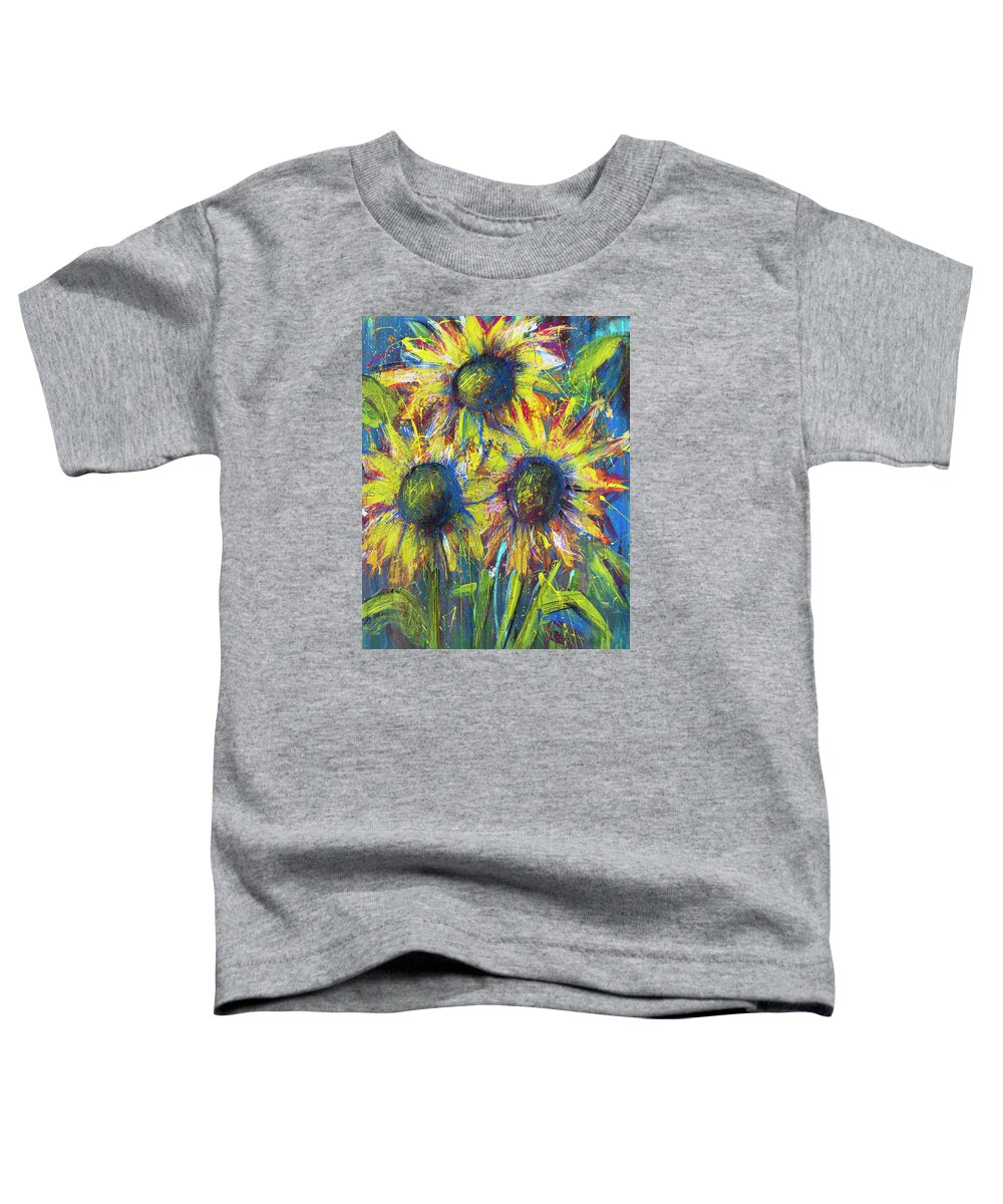 Sunflower Toddler T-Shirt featuring the painting Farmhouse Sunflowers by Joanne Herrmann