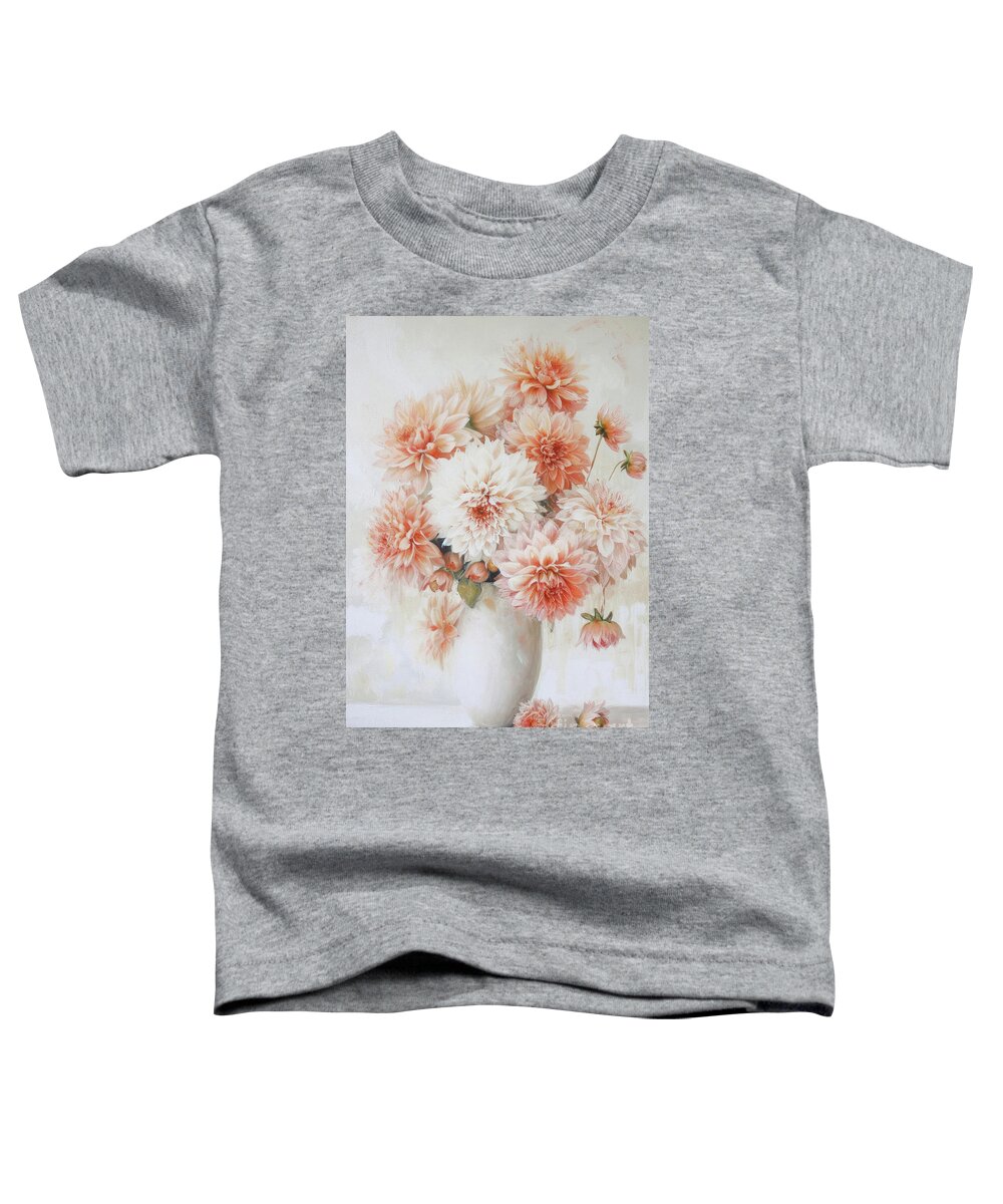 Dahlia Flowers Toddler T-Shirt featuring the painting Feeling Peachy Dahlia Flowers by Tina LeCour