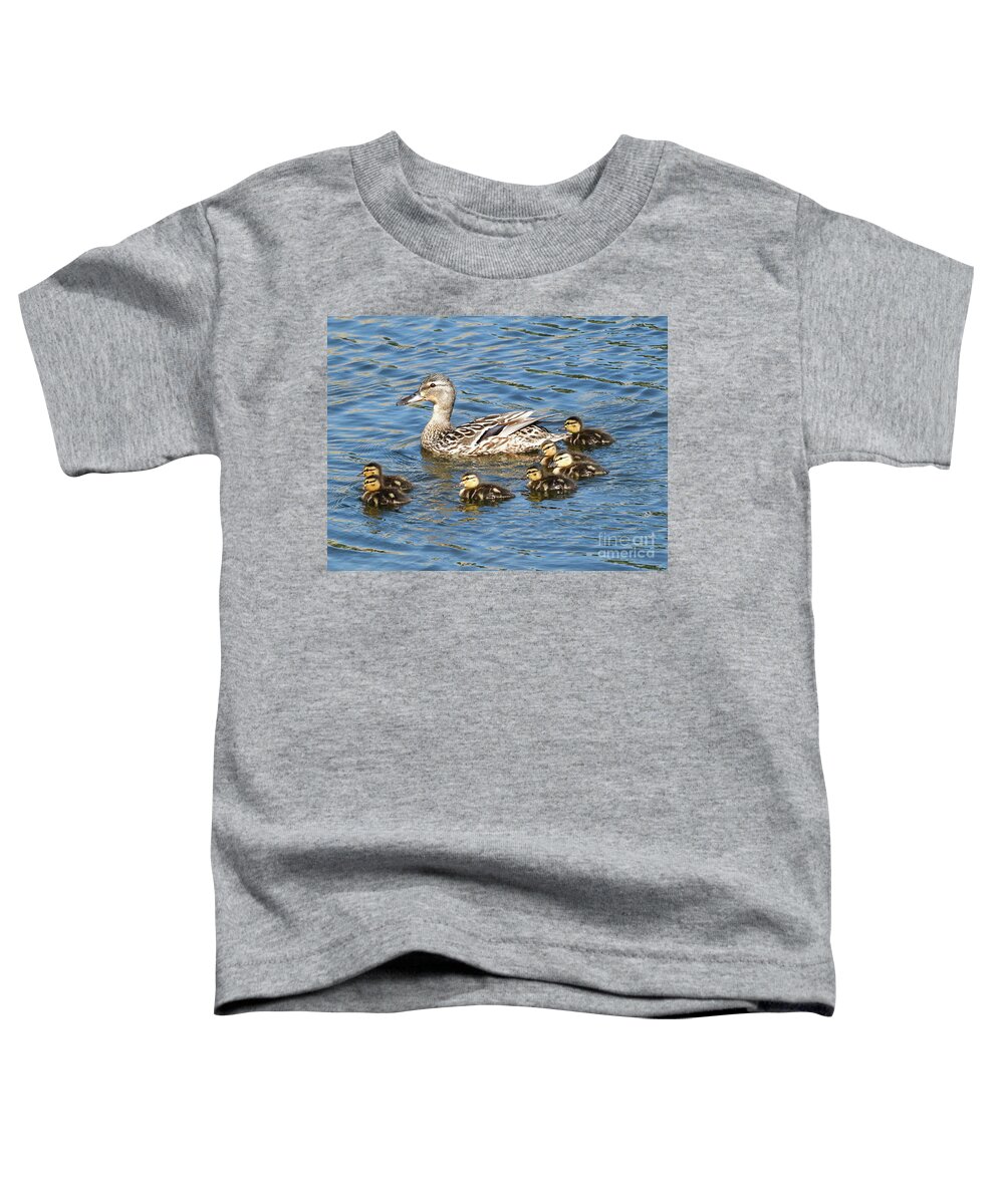 Ducks Toddler T-Shirt featuring the photograph Female Mallard With Seven Ducklings by Sheila Lee