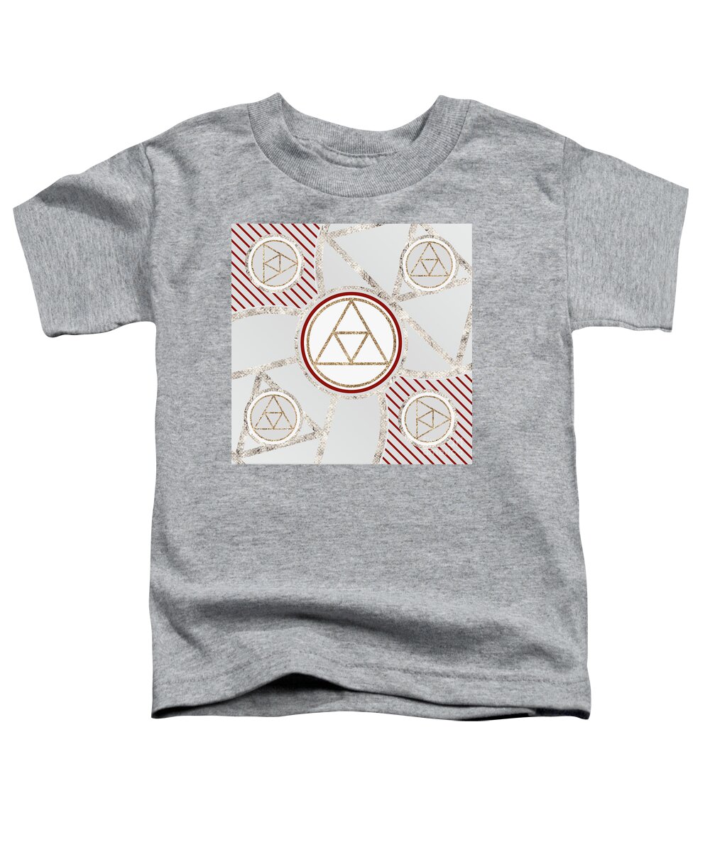 Abstract Toddler T-Shirt featuring the mixed media Festive Sparkly Geometric Glyph Art in Red Silver and Gold n.0322 by Holy Rock Design