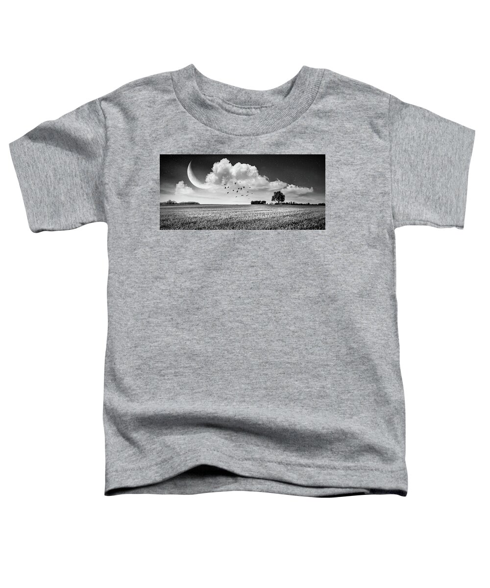 Panorama Toddler T-Shirt featuring the photograph Fields in Early Evening Nightfall Black and White Panorama by Debra and Dave Vanderlaan