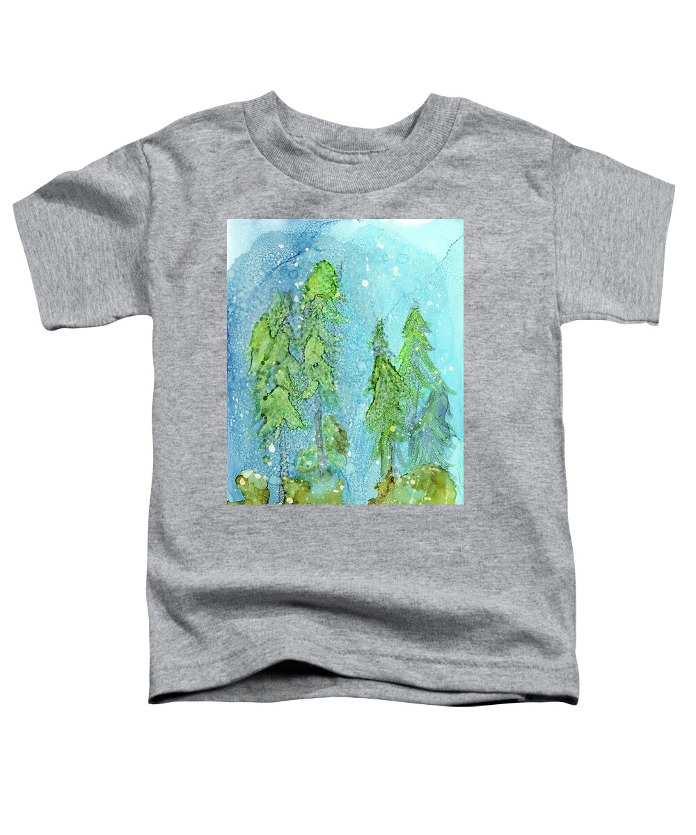 Blue Toddler T-Shirt featuring the painting First Snowfall by Katy Bishop