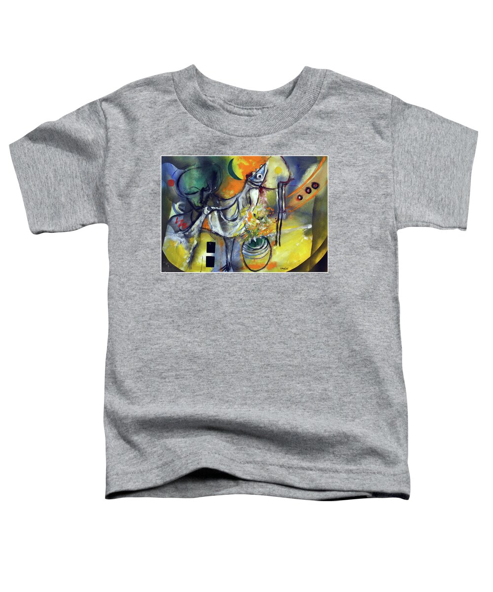 African Art Toddler T-Shirt featuring the painting Fishbirdman I am by Winston Saoli 1950-1995