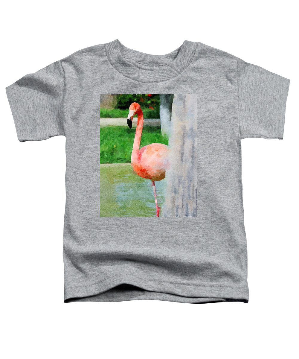 Birds Toddler T-Shirt featuring the photograph Flamingo watercolor by Theresa D Williams