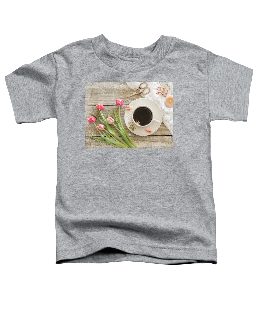 Tulips Toddler T-Shirt featuring the photograph Floral Coffee Break by Sylvia Goldkranz