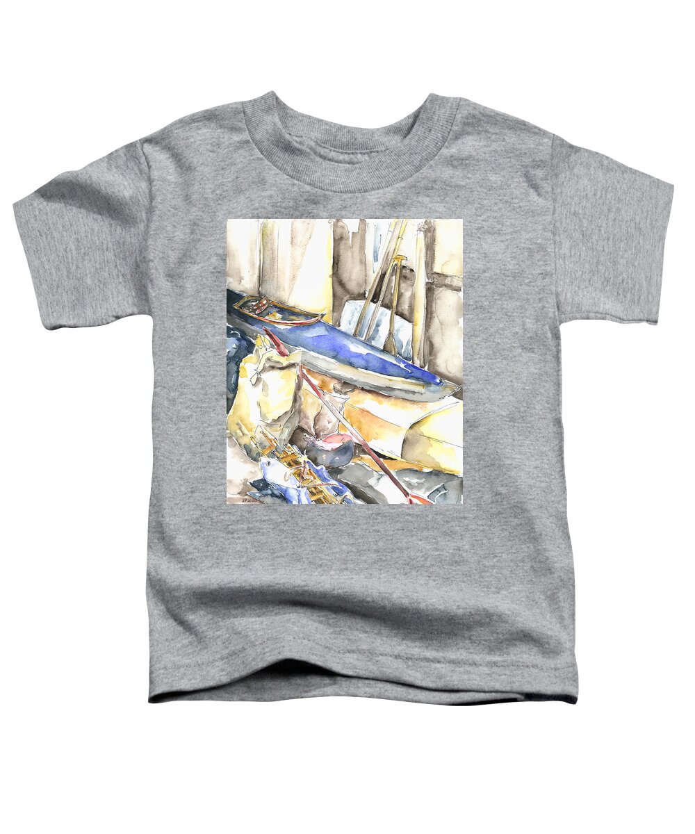 Kayak Toddler T-Shirt featuring the painting Folding Boats In Winter Dormancy by Barbara Pommerenke