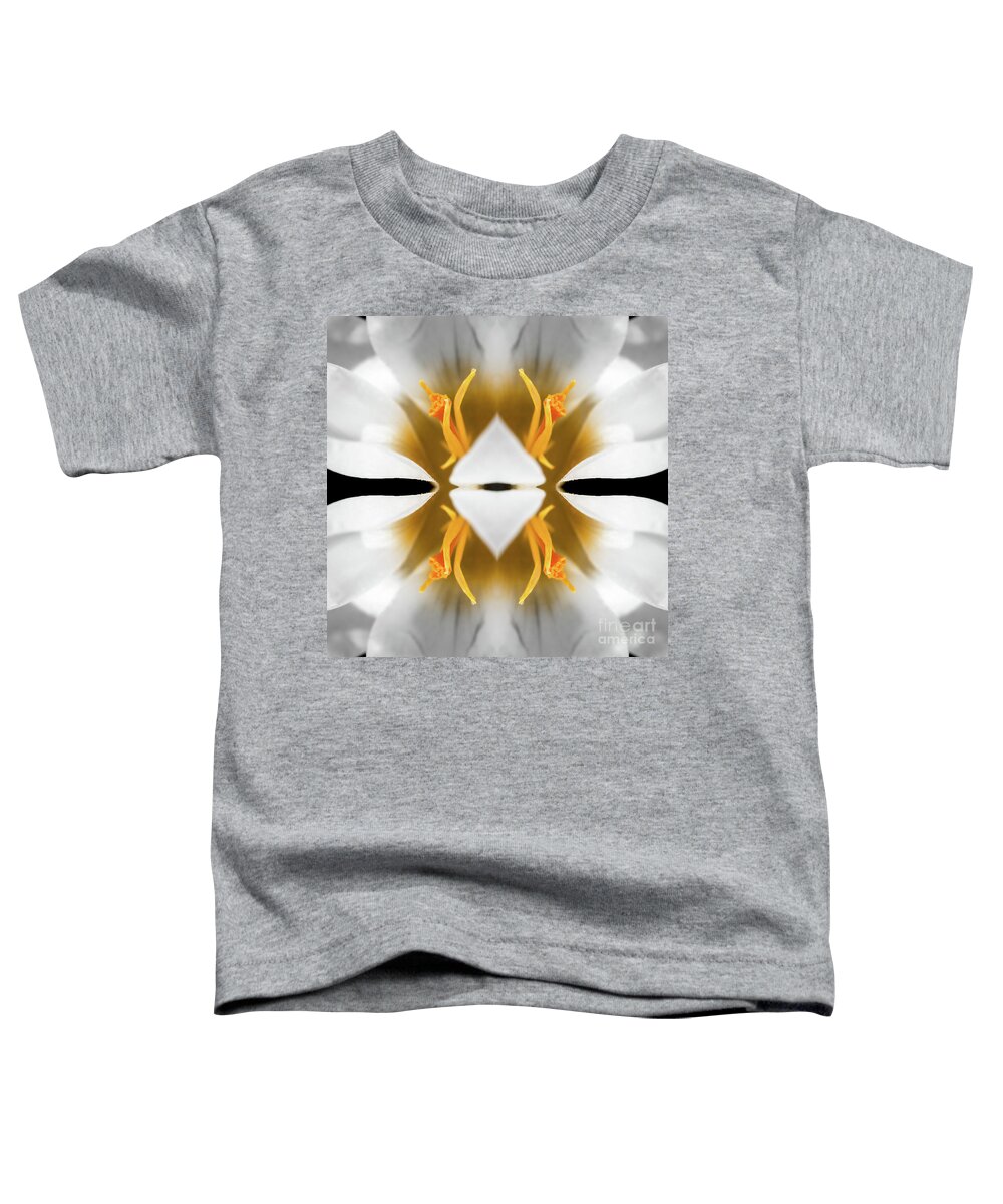 Crocus Toddler T-Shirt featuring the photograph Fresh white crocus flowers petal surreal shaped symmetrical kaleidoscope by Gregory DUBUS