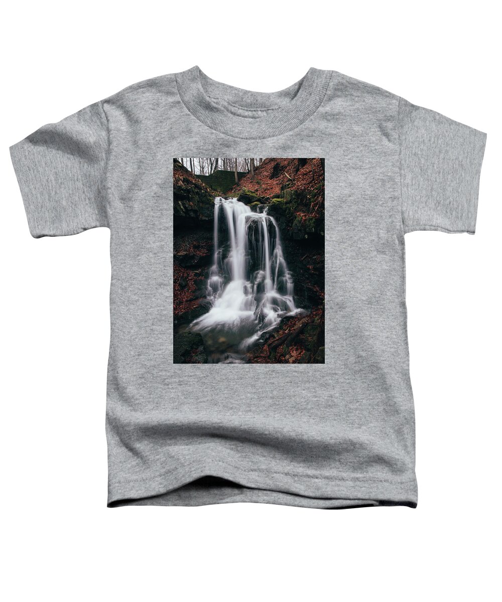 Splash Toddler T-Shirt featuring the photograph Frosty waterfall Tosanovsky in Czech republic by Vaclav Sonnek