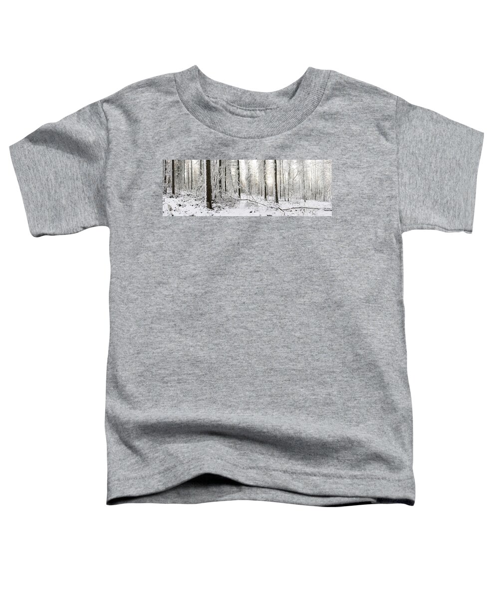 Panorama Toddler T-Shirt featuring the photograph Frozen English Woodland covered in Snow by Sonny Ryse