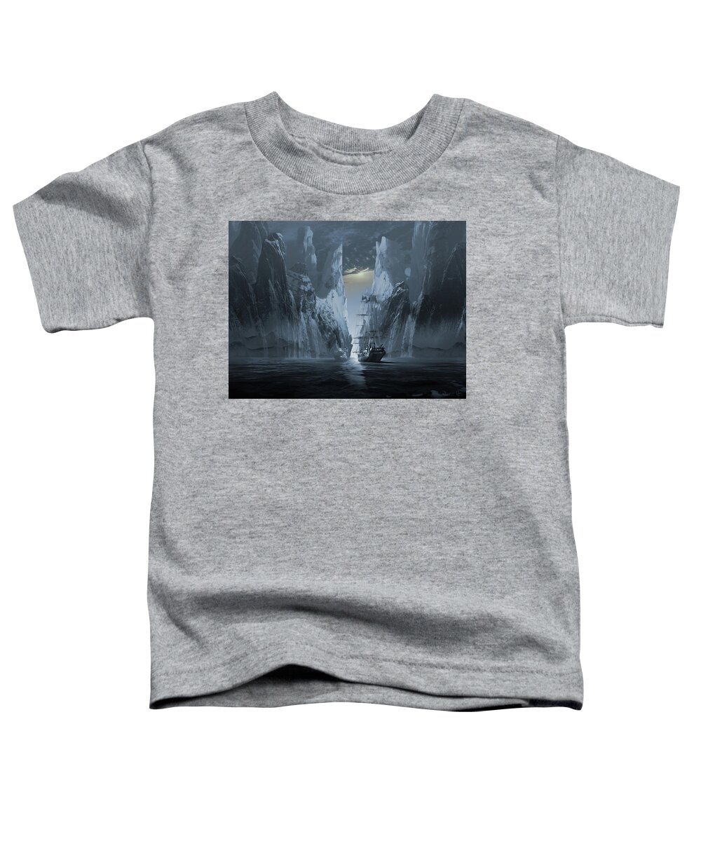 Iceberg Mountain Snow Arctic Ghost Ships Phantom Snowcaps Boat Supernatural Toddler T-Shirt featuring the digital art Ghost ship series The lost expedition by George Grie