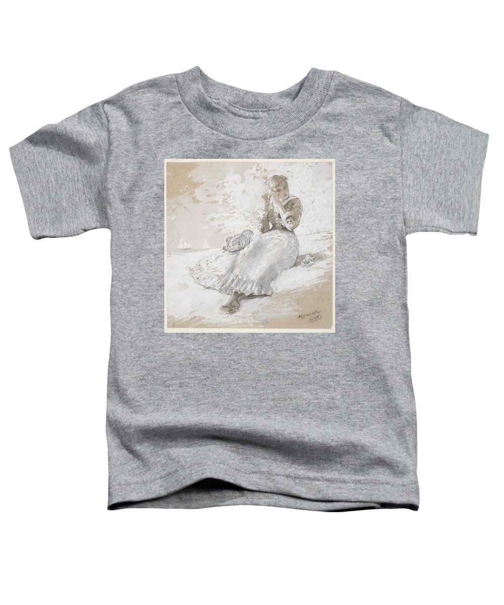Shell Toddler T-Shirt featuring the painting Girl With Shell At Ear by Winslow Homer