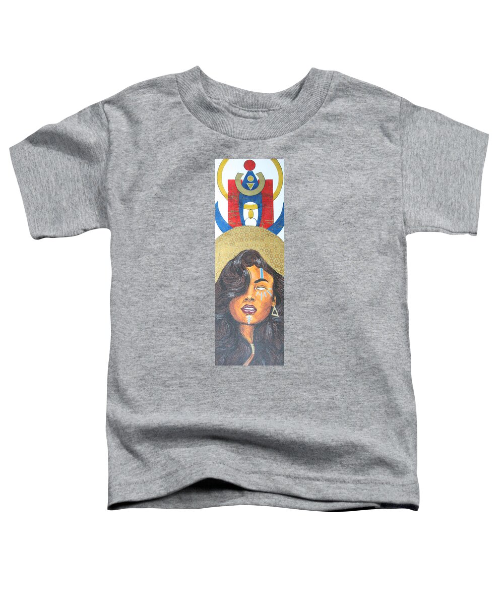 Black Toddler T-Shirt featuring the mixed media Goddess Oeden The Wise by Edmund Royster