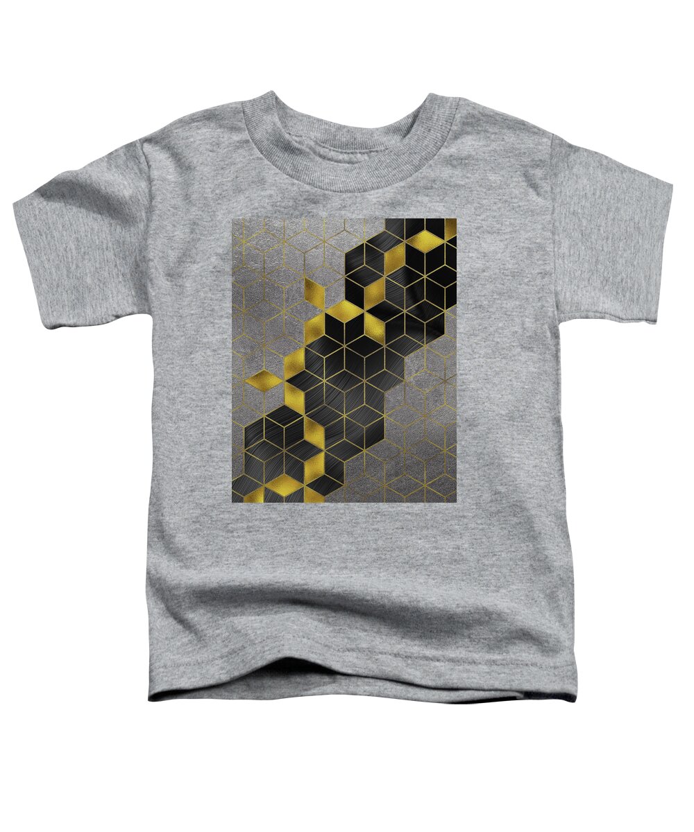 Abstract Toddler T-Shirt featuring the digital art Gold With The Flow Geometric Modern Marble by Sambel Pedes