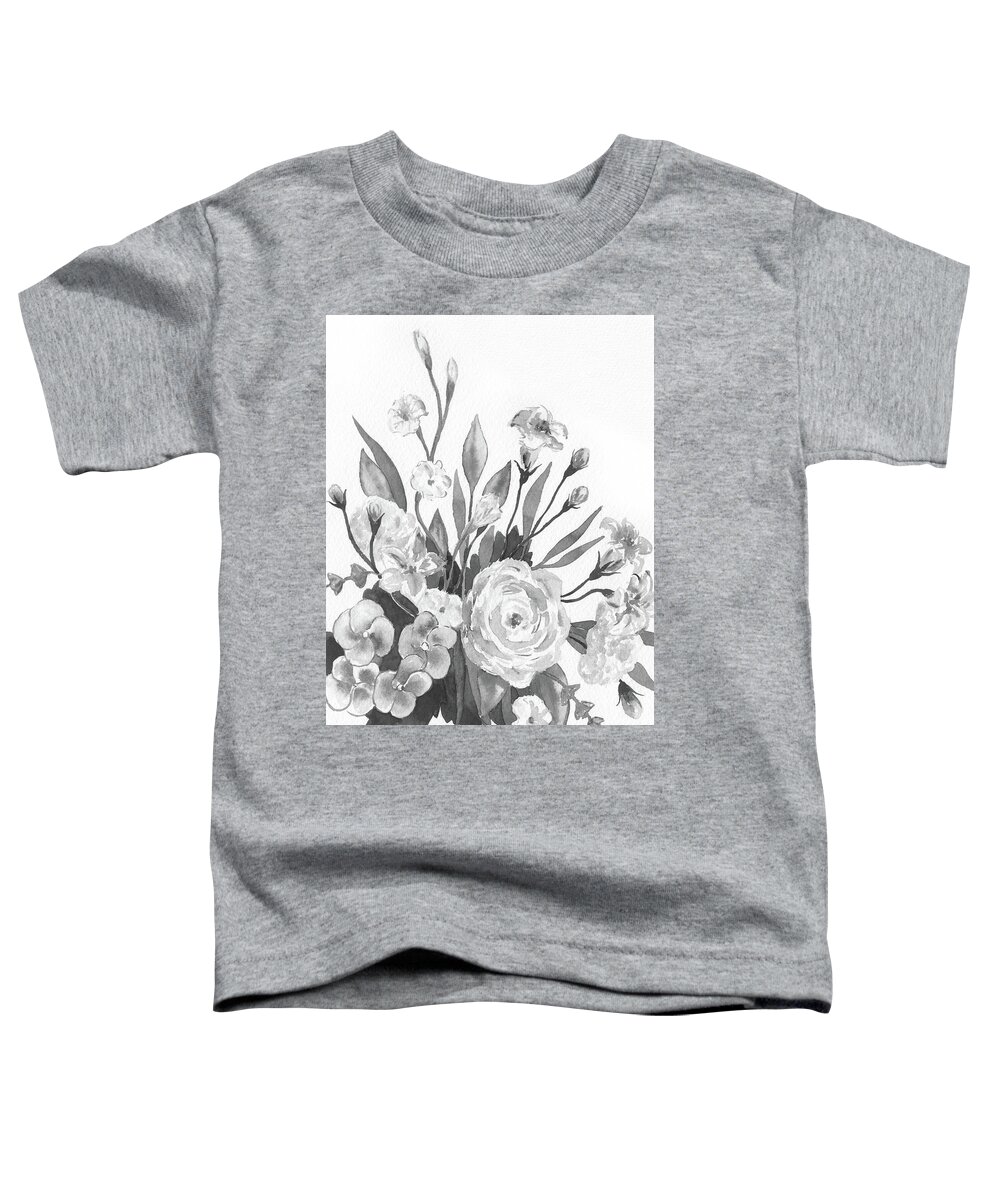 Gray Flowers Toddler T-Shirt featuring the painting Gray Monochrome Floral Watercolor Bouquet by Irina Sztukowski