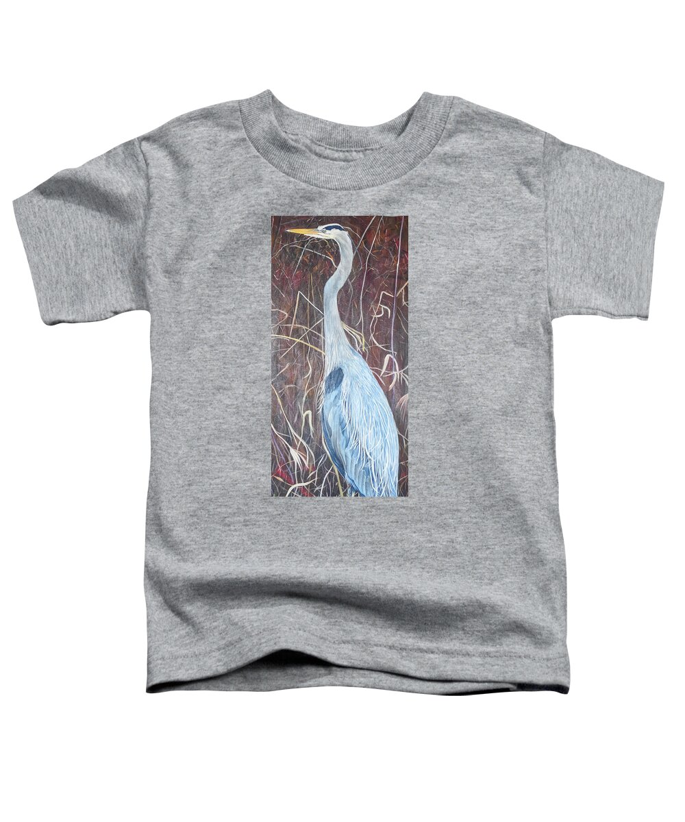 Blue Heron Toddler T-Shirt featuring the painting Great Blue Heron by Marilyn McNish