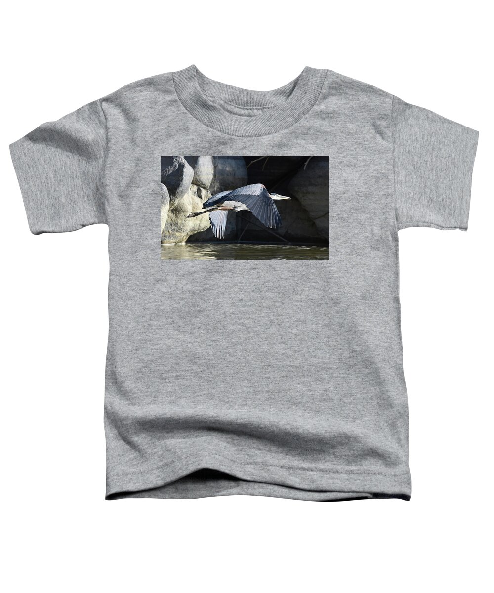 Heron Toddler T-Shirt featuring the photograph Great Blue on the Wing by Ben Foster