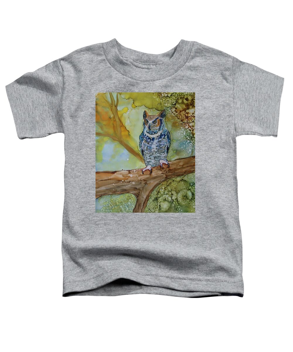 Owl Toddler T-Shirt featuring the painting Great Horned Owl by Ruth Kamenev