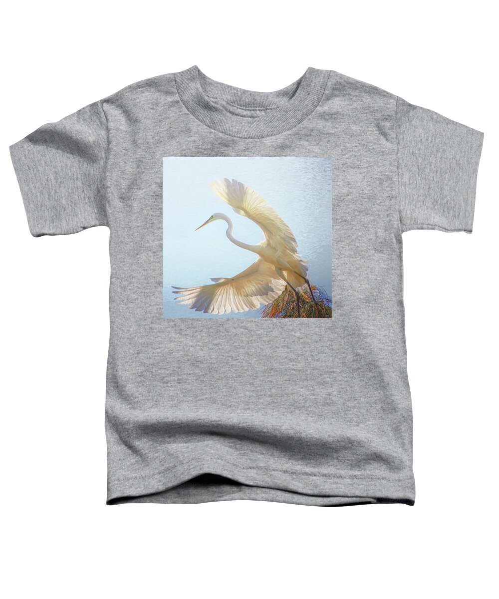 Egret Toddler T-Shirt featuring the photograph Great White Egret Takes to Flight by Ola Allen