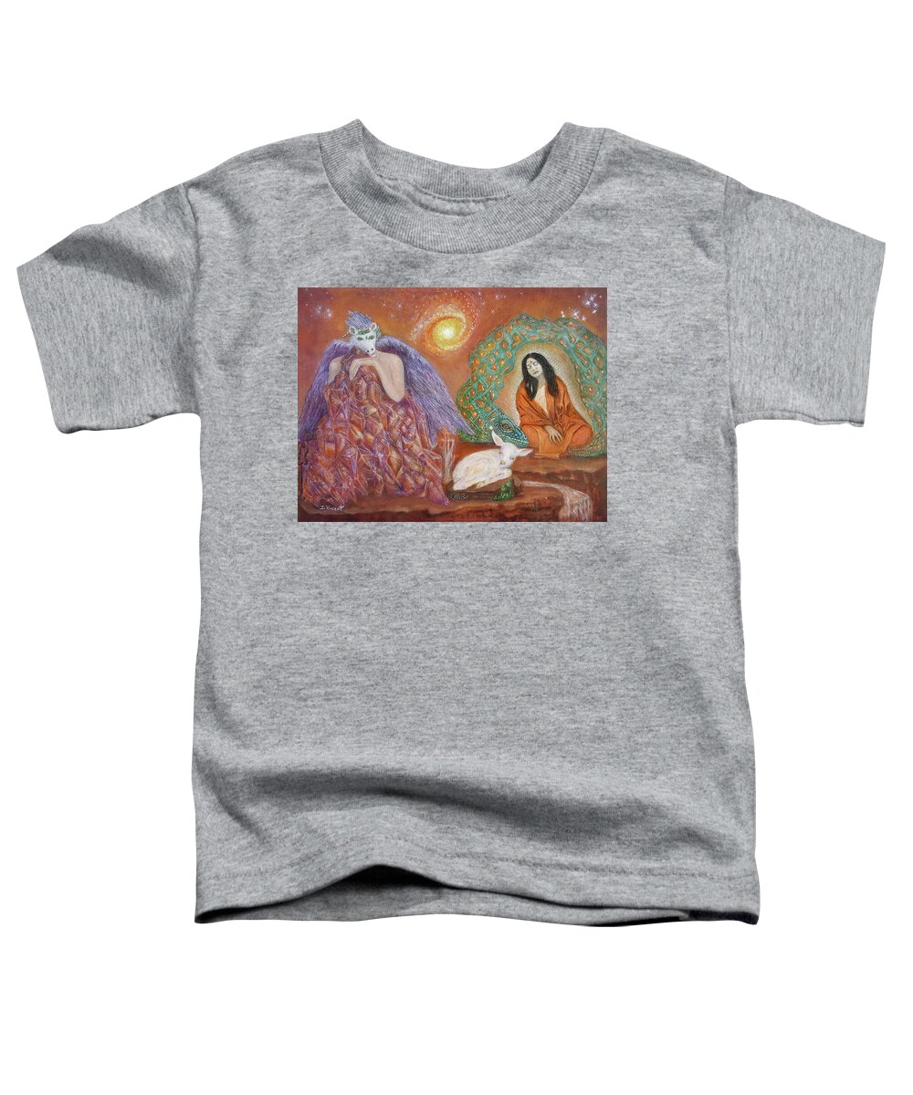 White-deer Toddler T-Shirt featuring the painting Guardians of the White Deer by Irene Vincent