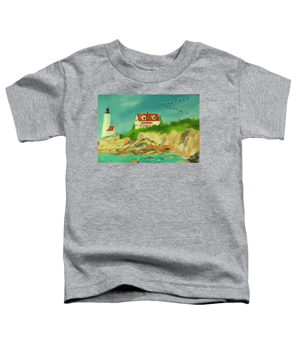 Lighthouse Toddler T-Shirt featuring the painting Guiding Light L.H. Seascape Painting # 302 by Donald Northup