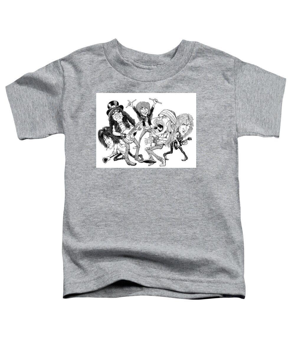 Caricature Toddler T-Shirt featuring the drawing Gun'n'Roses by Mike Scott