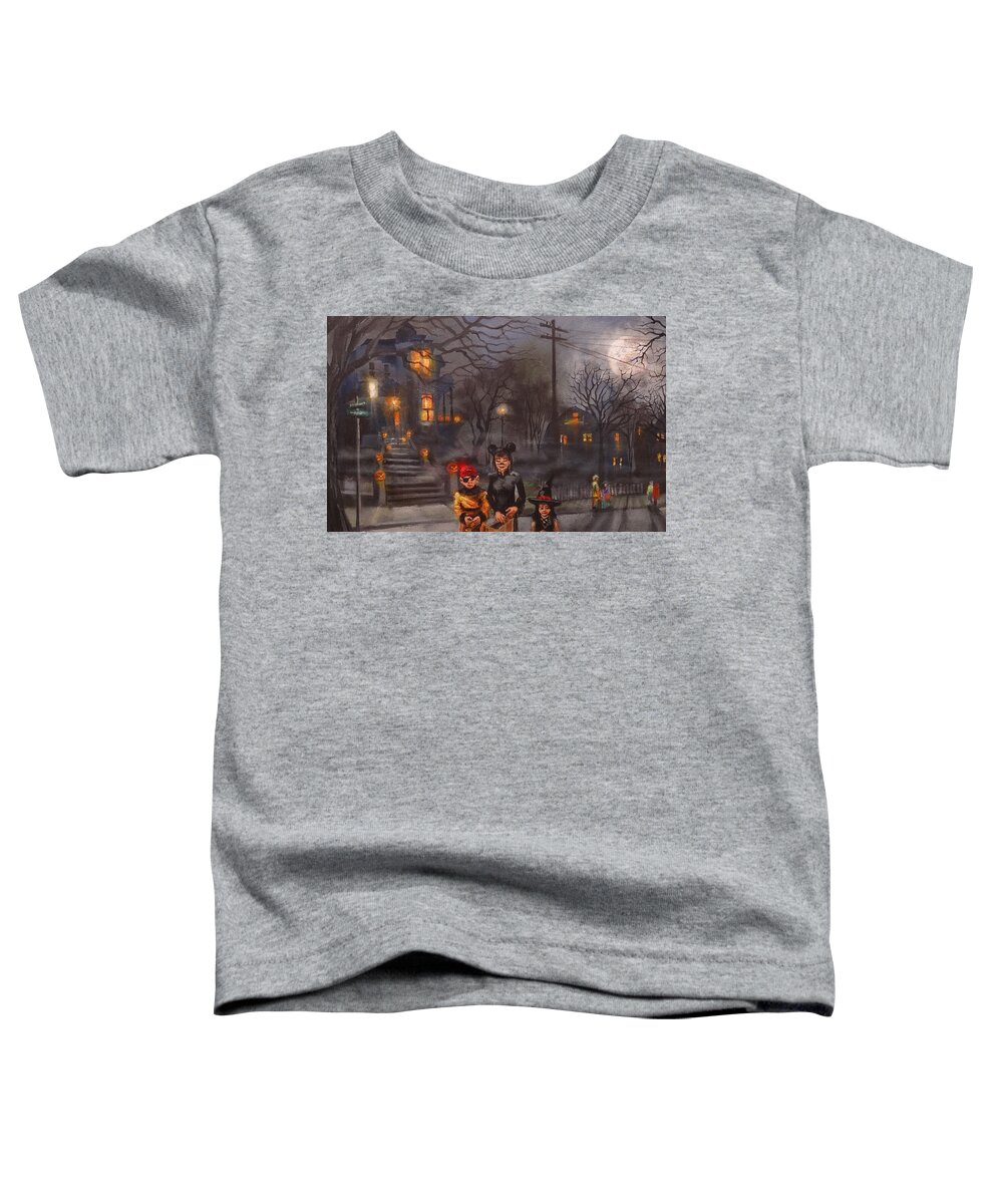 Halloween Toddler T-Shirt featuring the painting Halloween Trick-or-treat center by Tom Shropshire