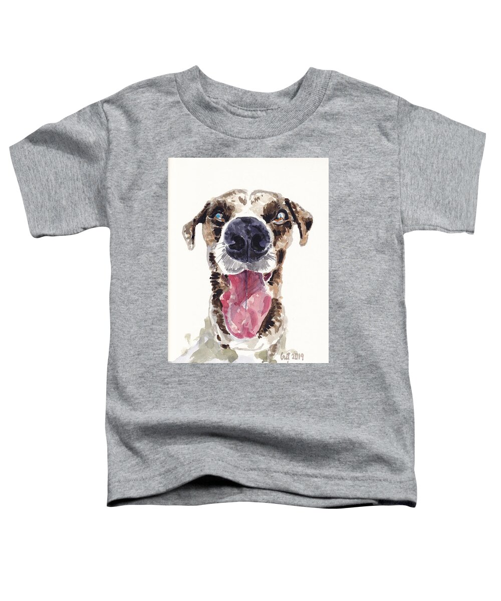 Watercolor Toddler T-Shirt featuring the painting Happy Dog by George Cret