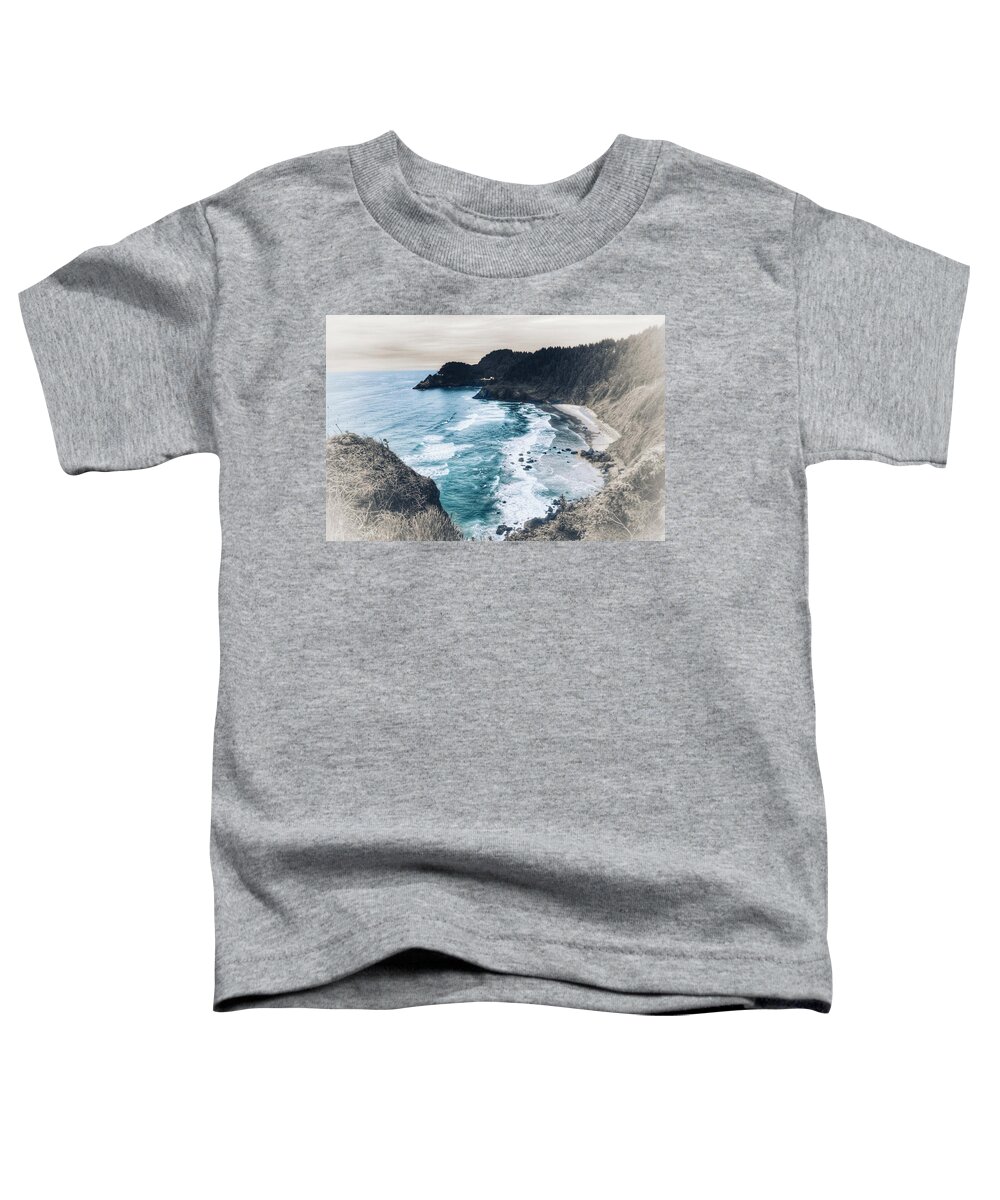 Heceta Head Toddler T-Shirt featuring the mixed media Heceta Head Overlook by Bonnie Bruno