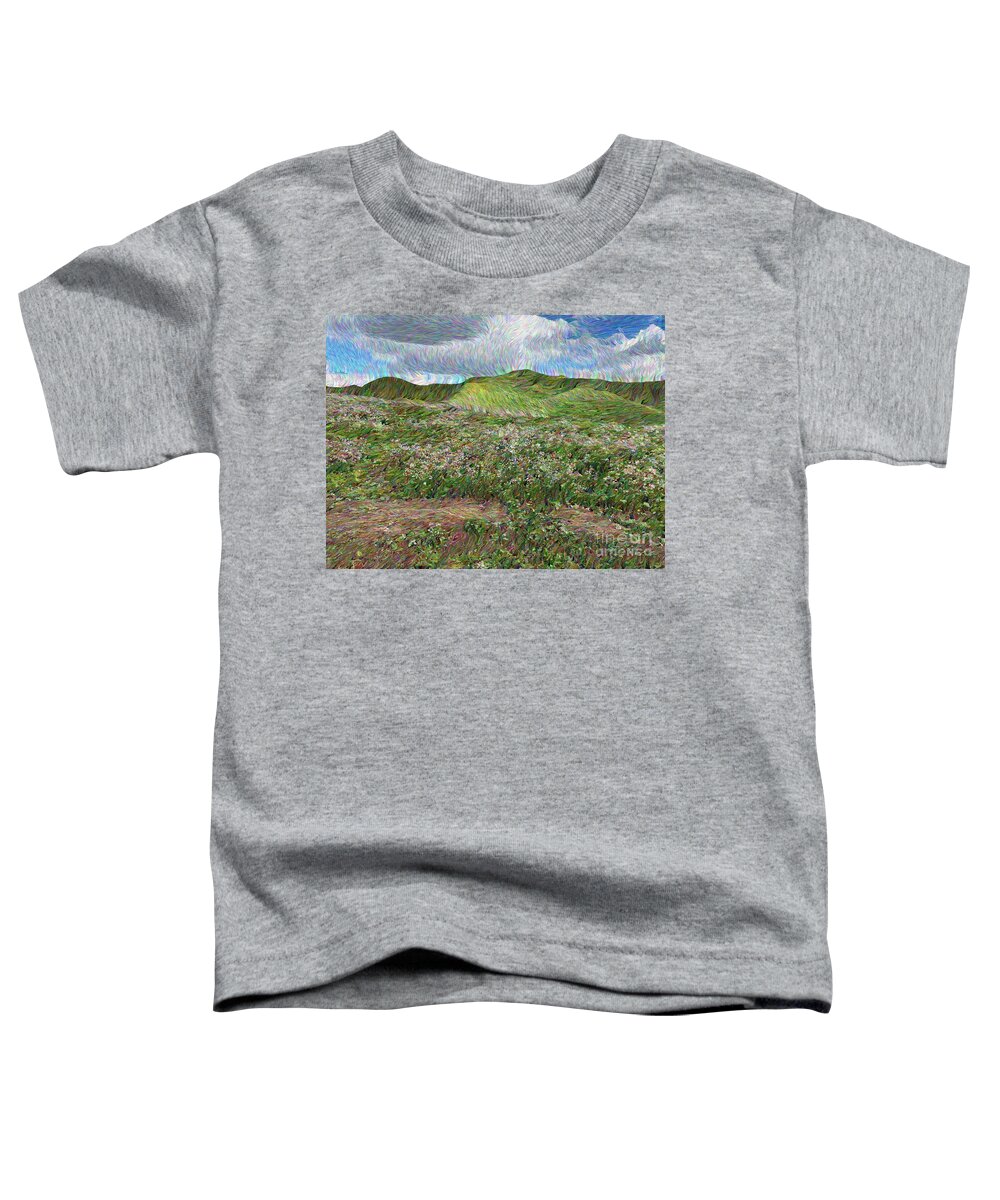 Clouds Toddler T-Shirt featuring the photograph Hills, Clouds and Wildflowers by Katherine Erickson