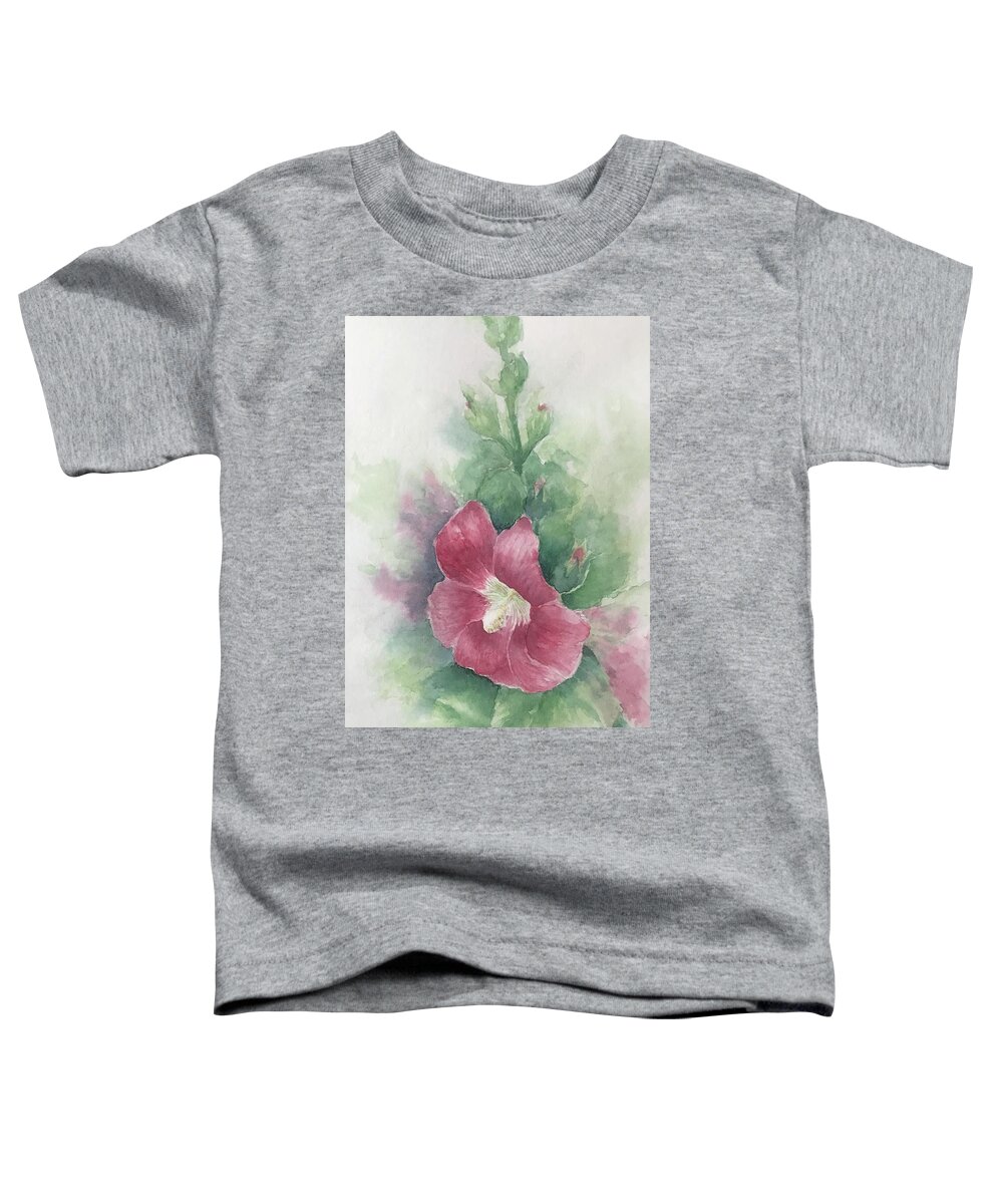 Hollyhocks Toddler T-Shirt featuring the painting Hollyhocks by Milly Tseng
