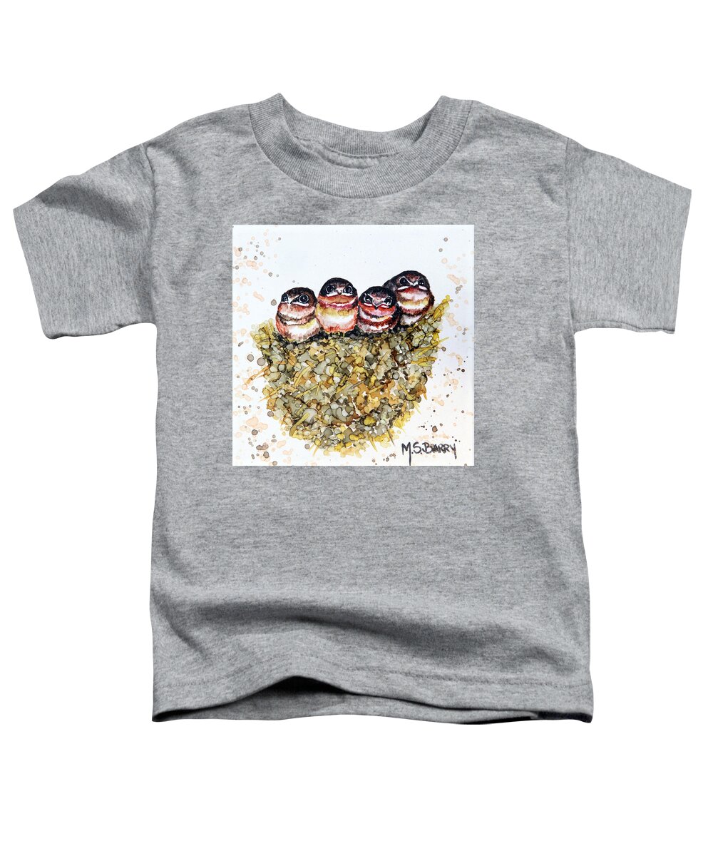 Baby Birds Toddler T-Shirt featuring the painting Home Alone by Maria Barry