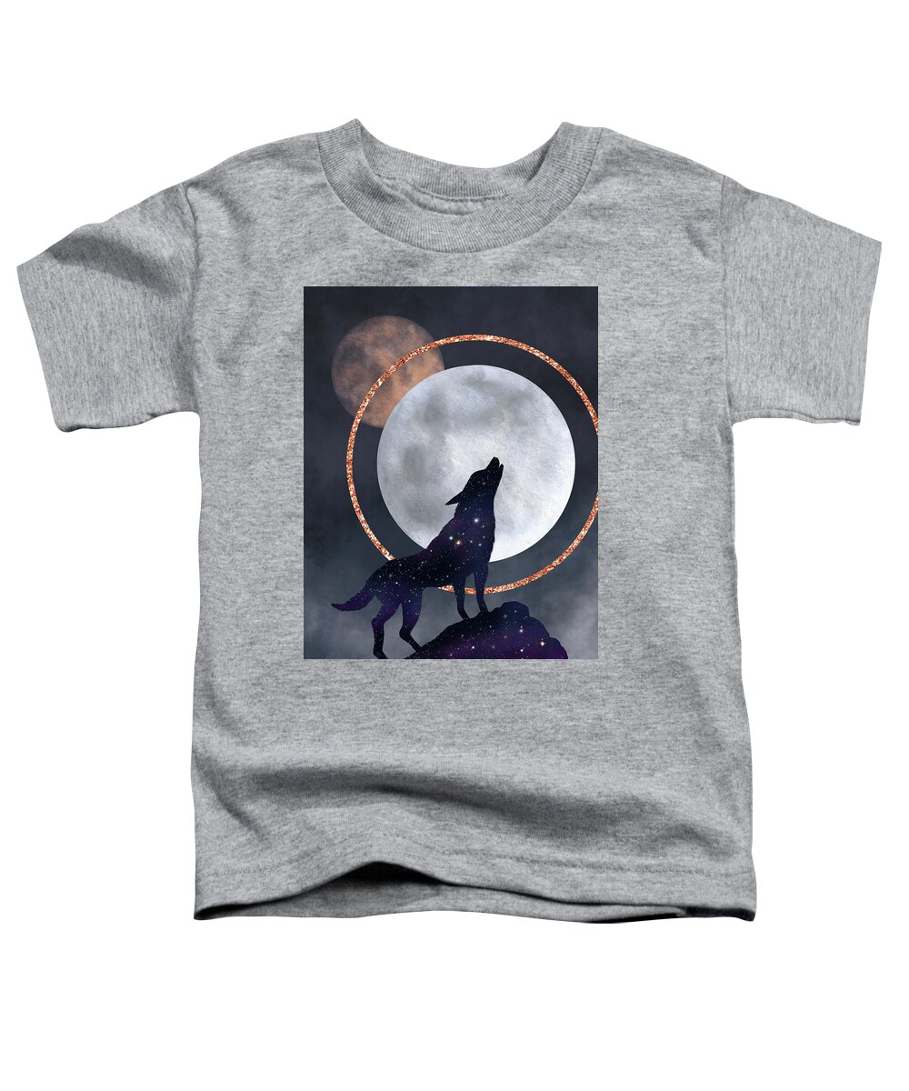 Wolf Toddler T-Shirt featuring the digital art Howling at the Moon by Rachel Emmett