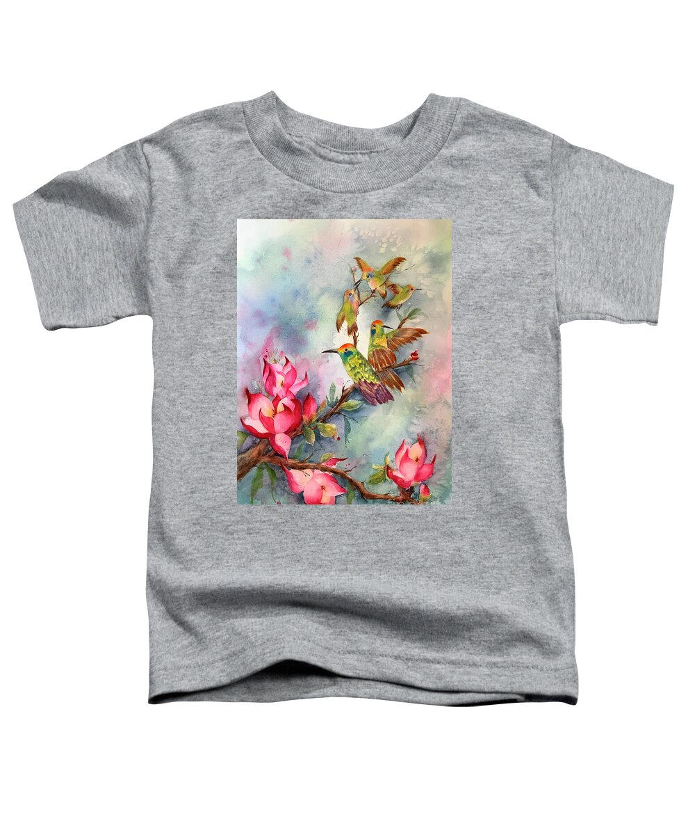 Bird Toddler T-Shirt featuring the painting Hummingbirds by Hilda Vandergriff
